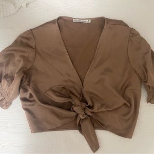 Abercrombie and Fitch Cropped Satin Tie Front Blouse